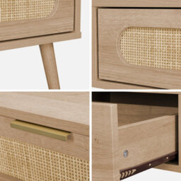 Sweeek - Wood And Rounded Cane Rattan Coffee Table Eva Natural 110X59X39 Cm - thumbnail 4