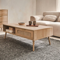 Sweeek - Wood And Rounded Cane Rattan Coffee Table Eva Natural 110X59X39 Cm - thumbnail 6