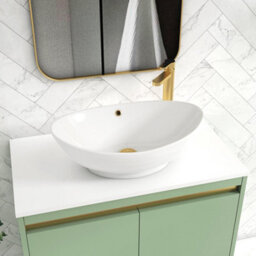 Royal Bathrooms Orion 800mm Mint Sage Floor Standing Plain White Countertop Vanity Unit 2 Door With Amaze Basin & Brushed Brass Accent Trim - thumbnail 5