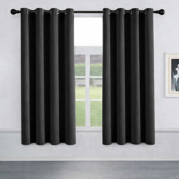 Oxford Homeware Plain Black 230Gsm Blackout Curtain Thermal Insulated Eyelet For Window Curtain Pair (W)168Cm X (L)137Cm - thumbnail 8