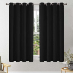 Oxford Homeware Plain Black 230Gsm Blackout Curtain Thermal Insulated Eyelet For Window Curtain Pair (W)168Cm X (L)137Cm - thumbnail 1