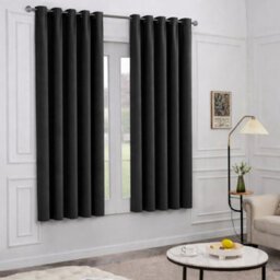 Oxford Homeware Plain Black 230Gsm Blackout Curtain Thermal Insulated Eyelet For Window Curtain Pair (W)168Cm X (L)137Cm - thumbnail 2