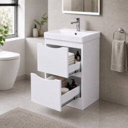 D Pro T Bathrooms 500mm Vanity Unit High Gloss White Freestanding Bathroom Cabinet With Ceramic Basin & Soft Close Drawer - thumbnail 3