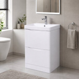 D Pro T Bathrooms 500mm Vanity Unit High Gloss White Freestanding Bathroom Cabinet With Ceramic Basin & Soft Close Drawer - thumbnail 2