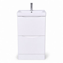 D Pro T Bathrooms 500mm Vanity Unit High Gloss White Freestanding Bathroom Cabinet With Ceramic Basin & Soft Close Drawer - thumbnail 6