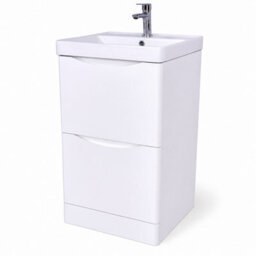 D Pro T Bathrooms 500mm Vanity Unit High Gloss White Freestanding Bathroom Cabinet With Ceramic Basin & Soft Close Drawer - thumbnail 5