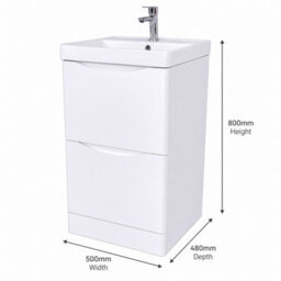 D Pro T Bathrooms 500mm Vanity Unit High Gloss White Freestanding Bathroom Cabinet With Ceramic Basin & Soft Close Drawer - thumbnail 4