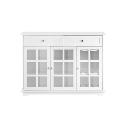 Sobuy Fsb77-W, Sideboard With 2 Drawers And 3 Glass Doors Storage Cabinet Cupboard Sideboard,white,w119Xd40Xh90 - image 1