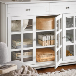 Sobuy Fsb77-W, Sideboard With 2 Drawers And 3 Glass Doors Storage Cabinet Cupboard Sideboard,white,w119Xd40Xh90 - thumbnail 8