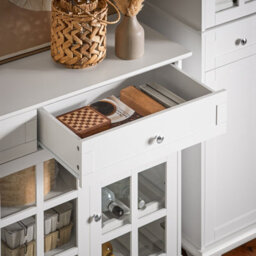 Sobuy Fsb77-W, Sideboard With 2 Drawers And 3 Glass Doors Storage Cabinet Cupboard Sideboard,white,w119Xd40Xh90 - thumbnail 5