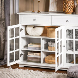 Sobuy Fsb77-W, Sideboard With 2 Drawers And 3 Glass Doors Storage Cabinet Cupboard Sideboard,white,w119Xd40Xh90 - thumbnail 4