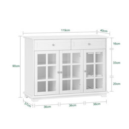 Sobuy Fsb77-W, Sideboard With 2 Drawers And 3 Glass Doors Storage Cabinet Cupboard Sideboard,white,w119Xd40Xh90 - thumbnail 3