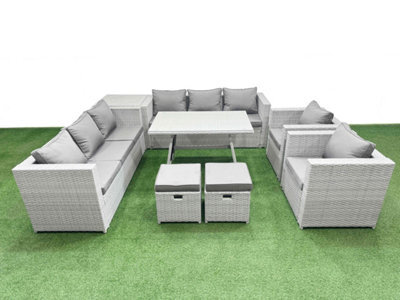Fimous 10 Seater Garden Furniture Set Pe Ratten Garden Sofa Set With Rectangular Dining Table 2 Small Stool Side Table Light Grey - image 1