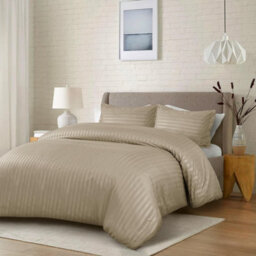 Ameha Stripe Duvet Set With Pillowcase Reversible Bedding & Soft Microfiber Cover Beige Double Size 200X200Cm - thumbnail 8