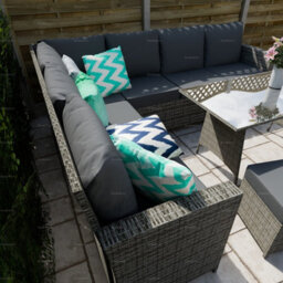 9 Seat Outdoor Rattan Corner Dining Set With L-Shaped Sofa, Ottomans & Table, Largely Pre-Assembled - Inc. 100mm Thick Cushions - thumbnail 2