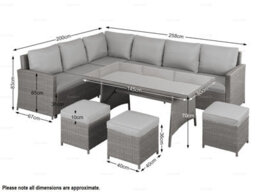 9 Seat Outdoor Rattan Corner Dining Set With L-Shaped Sofa, Ottomans & Table, Largely Pre-Assembled - Inc. 100mm Thick Cushions - thumbnail 3