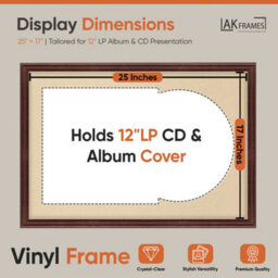 "AK Frames 25X17"" Rose Wood Classic Vinyl Record Frame With Ivory Mount For 12 Inch Lp Cover & Disc - Overlapped Design" - thumbnail 2