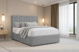 "Nexus Amalfi Silver Plush Divan Bed Base No Drawers With 26"" Strutted Headboard 4' Small Double"