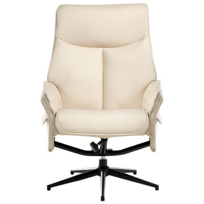 Wyld And Coco Beige Retro Recliner Armchair With Matching Footstool, Swivel And Recline - Vegan Eco Leather - image 1