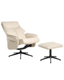 Wyld And Coco Beige Retro Recliner Armchair With Matching Footstool, Swivel And Recline - Vegan Eco Leather - thumbnail 3