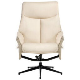 Wyld And Coco Beige Retro Recliner Armchair With Matching Footstool, Swivel And Recline - Vegan Eco Leather - thumbnail 1