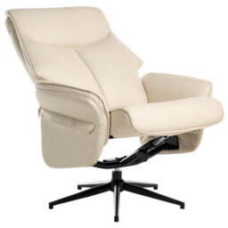 Wyld And Coco Beige Retro Recliner Armchair With Matching Footstool, Swivel And Recline - Vegan Eco Leather - thumbnail 6