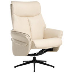 Wyld And Coco Beige Retro Recliner Armchair With Matching Footstool, Swivel And Recline - Vegan Eco Leather - thumbnail 5