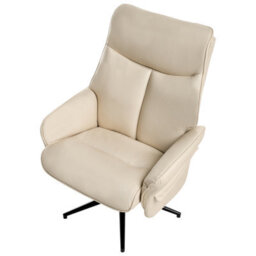 Wyld And Coco Beige Retro Recliner Armchair With Matching Footstool, Swivel And Recline - Vegan Eco Leather - thumbnail 8