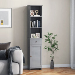 164 Cm Tall Bathroom Organizer W/ Adjustable Shelves & Drawer Grey - thumbnail 4