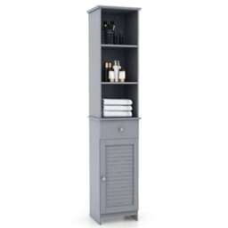 164 Cm Tall Bathroom Organizer W/ Adjustable Shelves & Drawer Grey - thumbnail 3