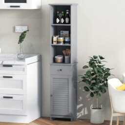 164 Cm Tall Bathroom Organizer W/ Adjustable Shelves & Drawer Grey - thumbnail 5