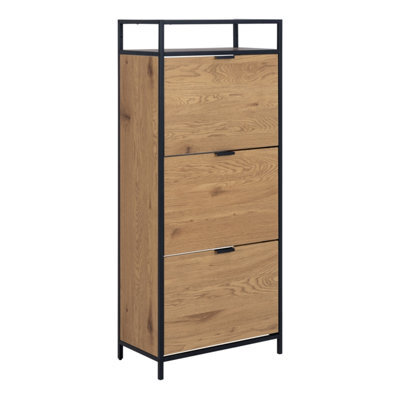 Furniture To Go Seaford Shoe Cabinet In Black And Oak - image 1
