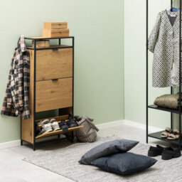Furniture To Go Seaford Shoe Cabinet In Black And Oak - thumbnail 5