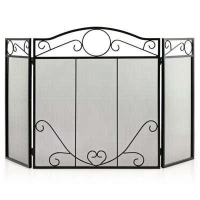 Gainoom 3-Panel Fireplace Screen Folding Decorative Spark Guard Freestanding Safe Fence