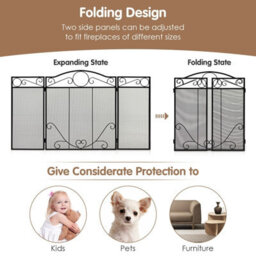 Gainoom 3-Panel Fireplace Screen Folding Decorative Spark Guard Freestanding Safe Fence - thumbnail 8