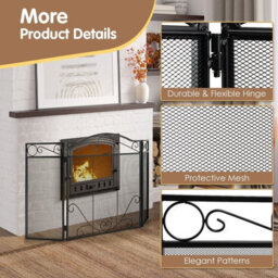 Gainoom 3-Panel Fireplace Screen Folding Decorative Spark Guard Freestanding Safe Fence - thumbnail 9