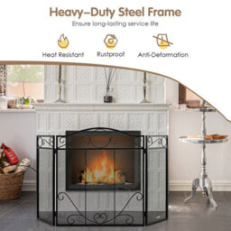Gainoom 3-Panel Fireplace Screen Folding Decorative Spark Guard Freestanding Safe Fence - thumbnail 6