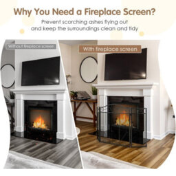Gainoom 3-Panel Fireplace Screen Folding Decorative Spark Guard Freestanding Safe Fence - thumbnail 7