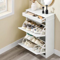 Sobuy Fsr78-Wg, Shoe Rack Cabinet With 2 Flip Drawers, Slim Shoe Storage Cabinet,white,w53.5Xd23.8Xh85 - thumbnail 2