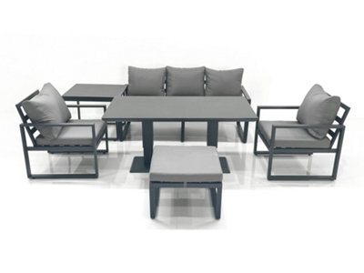 Fimous Outdoor Aluminium Garden Furniture Set With Adjustable Rising Lifting Dining Table 3 Seater Sofa 2 Chair Dark Grey - image 1