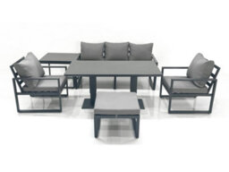 Fimous Outdoor Aluminium Garden Furniture Set With Adjustable Rising Lifting Dining Table 3 Seater Sofa 2 Chair Dark Grey - thumbnail 1