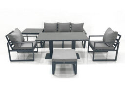 Fimous Outdoor Aluminium Garden Furniture Set With Adjustable Rising Lifting Dining Table 3 Seater Sofa 2 Chair Dark Grey - thumbnail 2