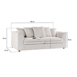 BlissFurniture Ltd Bliss Furniture Jumbo Cord 3 Seater Scatter Back Sofa In Cream Colour Deep Comfort Modern Design Arms Compact Yet Spacious - thumbnail 2
