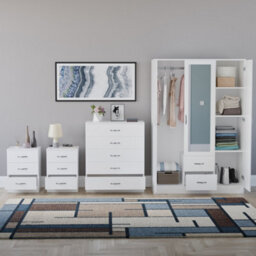 Lassic Vida Designs Riano 4 Piece Bedroom Set (3 Drawer Bedside Chest, 5 Drawer Chest, 3 Door 2 Drawer Mirrored Wardrobe), White - thumbnail 2