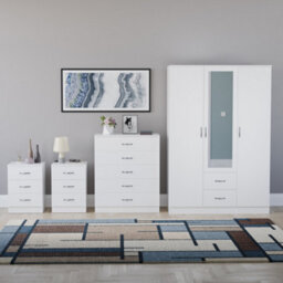 Lassic Vida Designs Riano 4 Piece Bedroom Set (3 Drawer Bedside Chest, 5 Drawer Chest, 3 Door 2 Drawer Mirrored Wardrobe), White - thumbnail 7