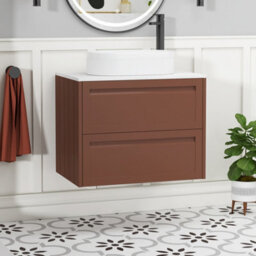 Royal Bathrooms Royal Bathroom Elmore 700mm Terracotta Clay Wall Mounted Countertop Bathroom Vanity Unit 2 Drawer With Lyon Basin - thumbnail 1