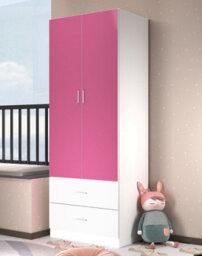 Urbn-Living Urbnliving Height 180Cm Orlando Pink Wooden 2 Door White 2 Drawer Compact Kids Wardrobe Bedroom Storage Hanging Bar