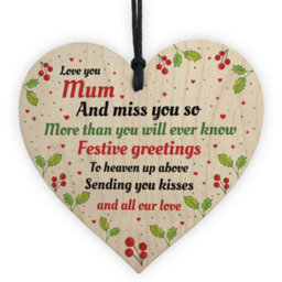 Red Ocean Handmade Mum Memorial Christmas Tree Decoration Wooden Heart Mum Memorial Plaque