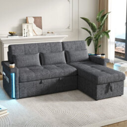 Matteo Grey L-Shaped Corner Sofa Bed With Pull-Out Sleeping Function, Led Lights, Usb Ports & Storage For Living Room - thumbnail 3