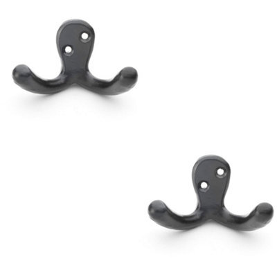 Loops 2 Pack - Solid Brass Victorian Double Robe Coat Hook - Wall Mounted Holder Matt Black - image 1